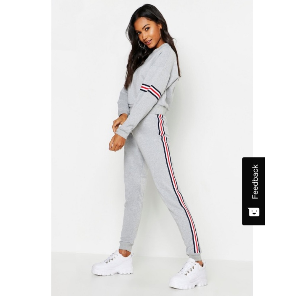 Boohoo Sports Trim Lounge Set Grey, SZ M, NWT